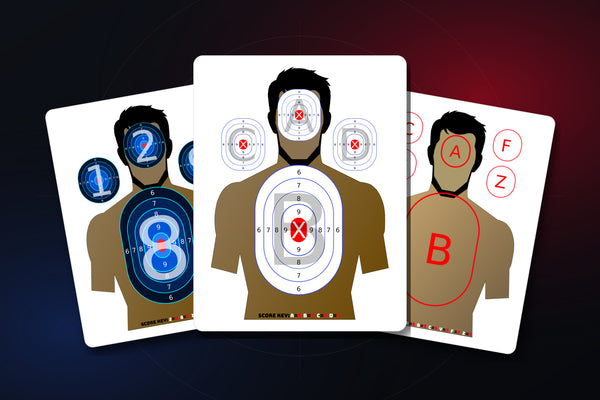 Audio Command silhouette targets — blue, white, red